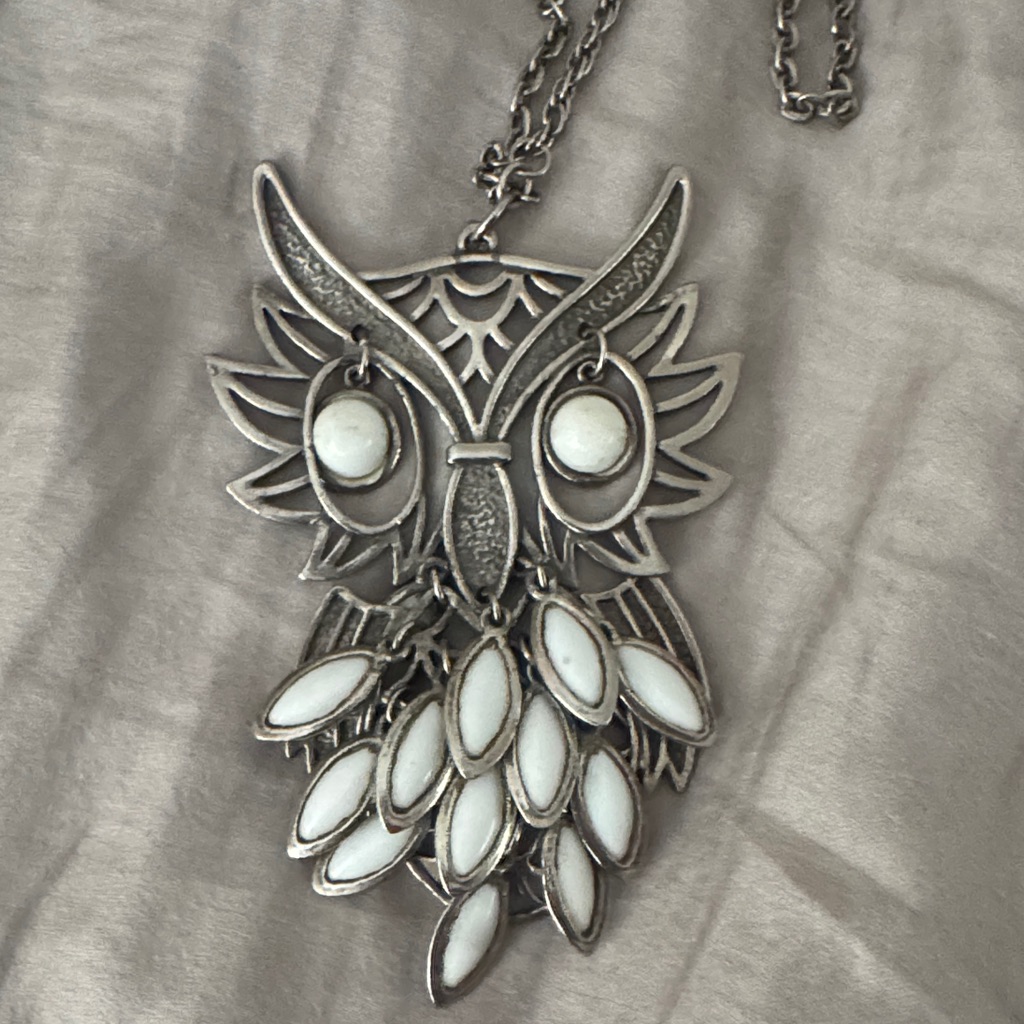 Vintage Silver And White Owl Necklace